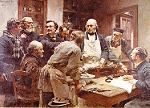 Claude Bernard  fut un pionnier de l’expérimentation comparative, qu’il décrivit en 1865 dans son Introduction à l’étude de la médecine expérimentale. Il est représenté ici, avec ses élèves, par le peintre Léon Lhermite. 
